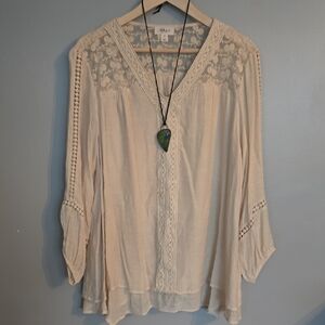 Style&Co Cream Lace Accent Tunic Blouse